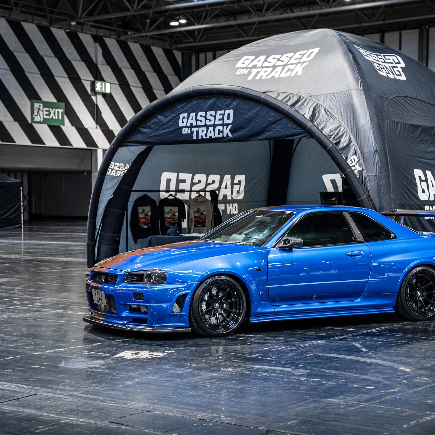 Gassed On Track tent with blue Nissan Skyline GT-R
